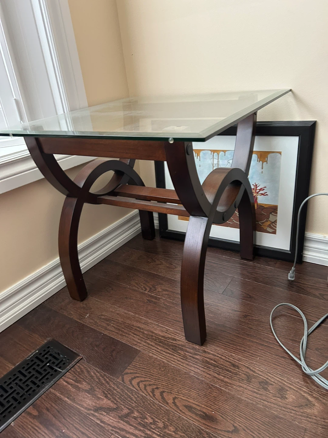 Wooden Side Table with Glass Top