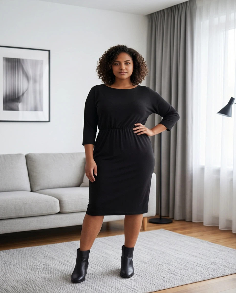 Black midi dress with elastic waist