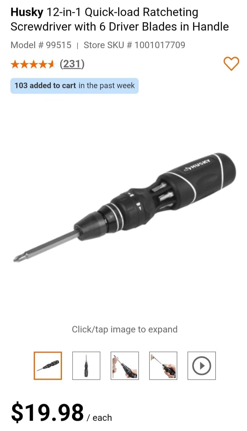 Husky 12-in-1 Quick-load Ratcheting Screwdriver