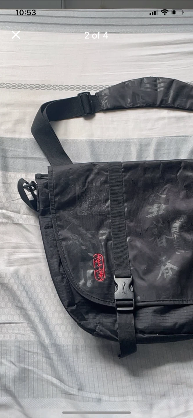 Black Messenger Bag with Kanji Print - photo 2