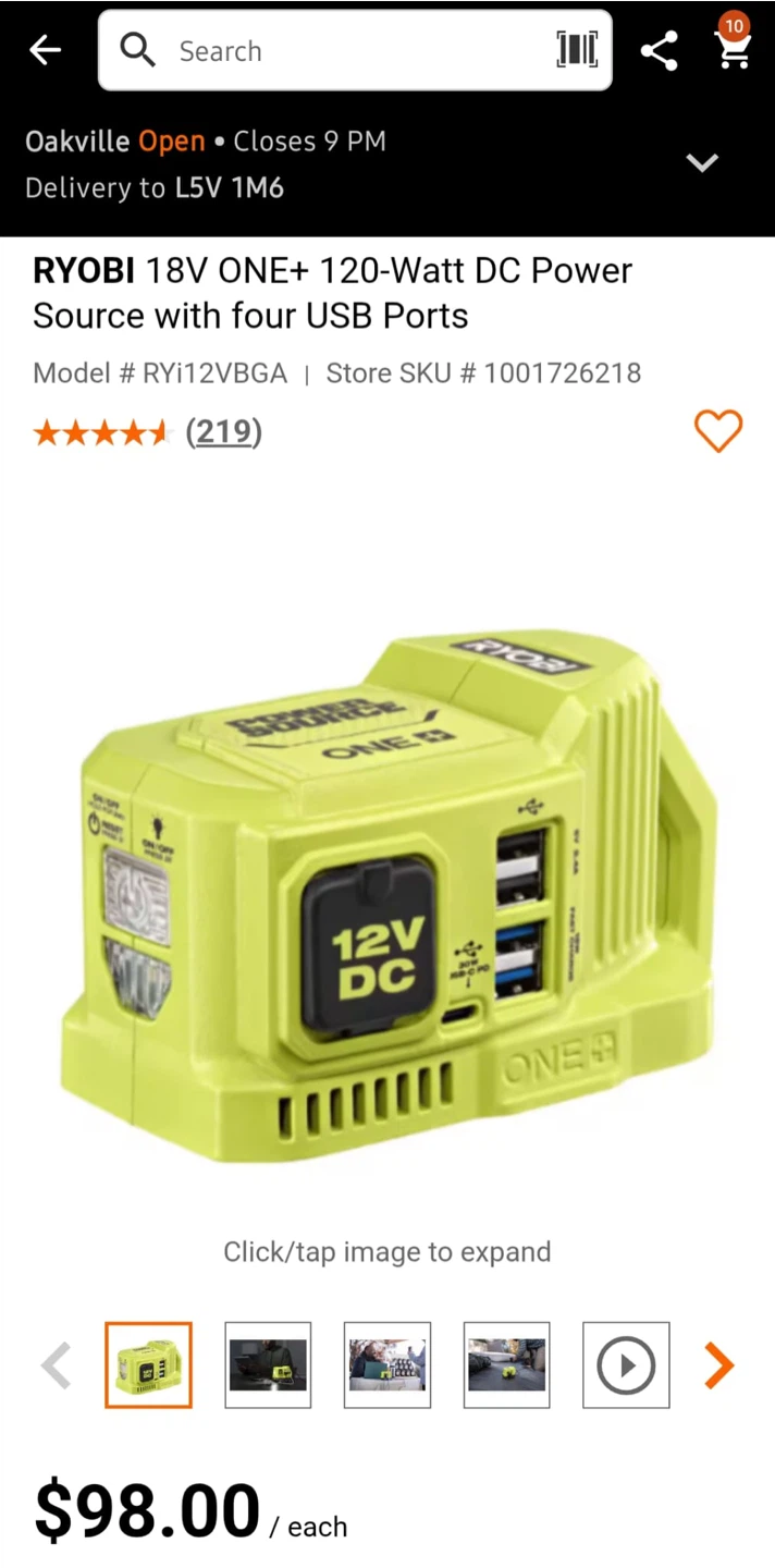 RYOBI 18V ONE+ 120-Watt DC Power Source with 4 USB Ports