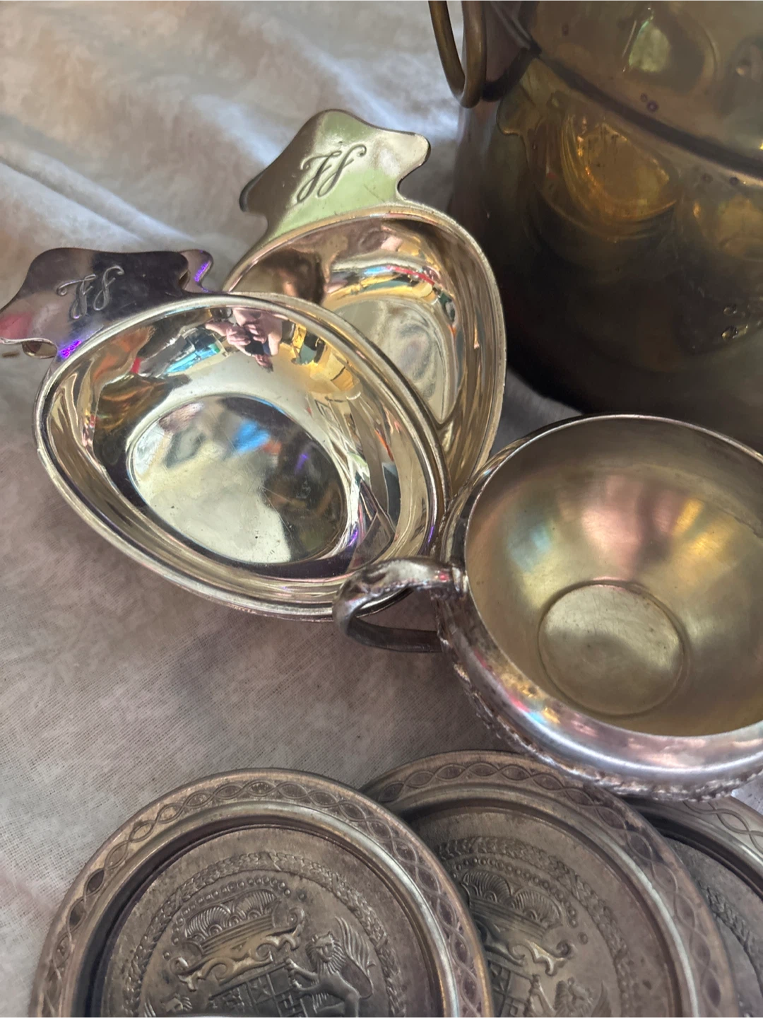 Vintage Metal Coasters and Small Metal Pail Set - photo 3