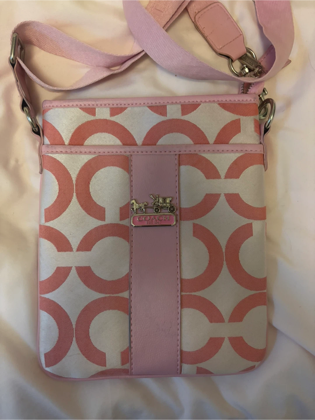 Coach Monogram Canvas Shoulder Bag in pink