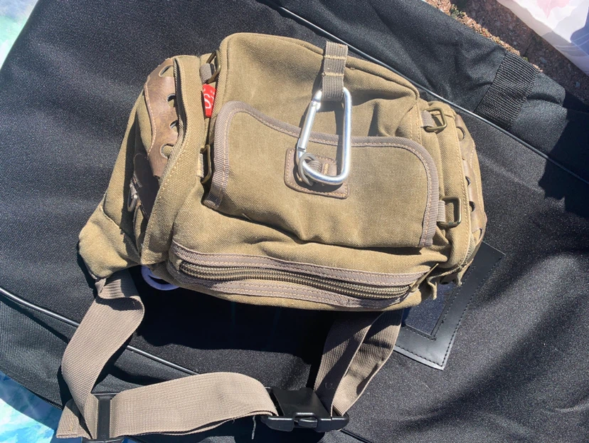 Olive Green Canvas Bag w/Carabiner Clip - photo 3