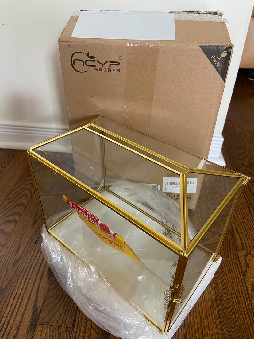 💍 Elegant Glass Wedding Card Box with Lock – Gold 💍