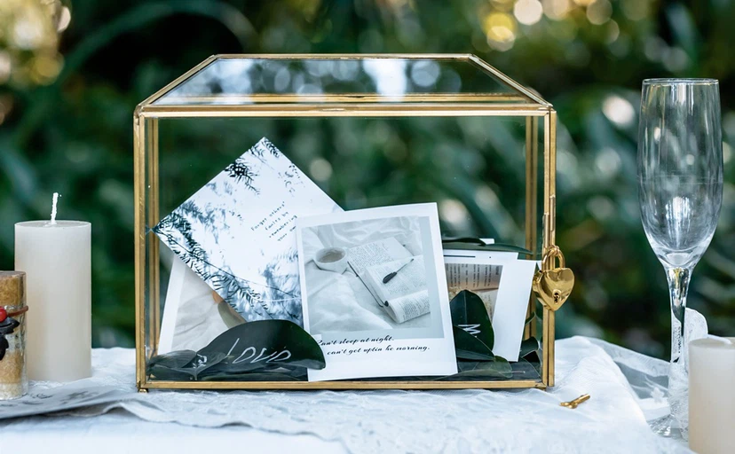 💍 Elegant Glass Wedding Card Box with Lock – Gold 💍 - photo 3