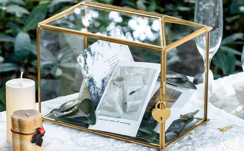 💍 Elegant Glass Wedding Card Box with Lock – Gold 💍 - photo 4