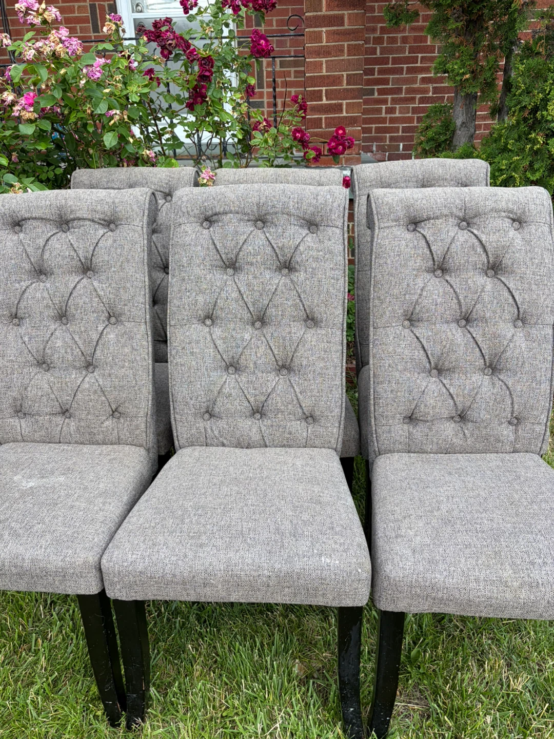 Set of 6 Grey Tufted Dining Chairs - photo 3