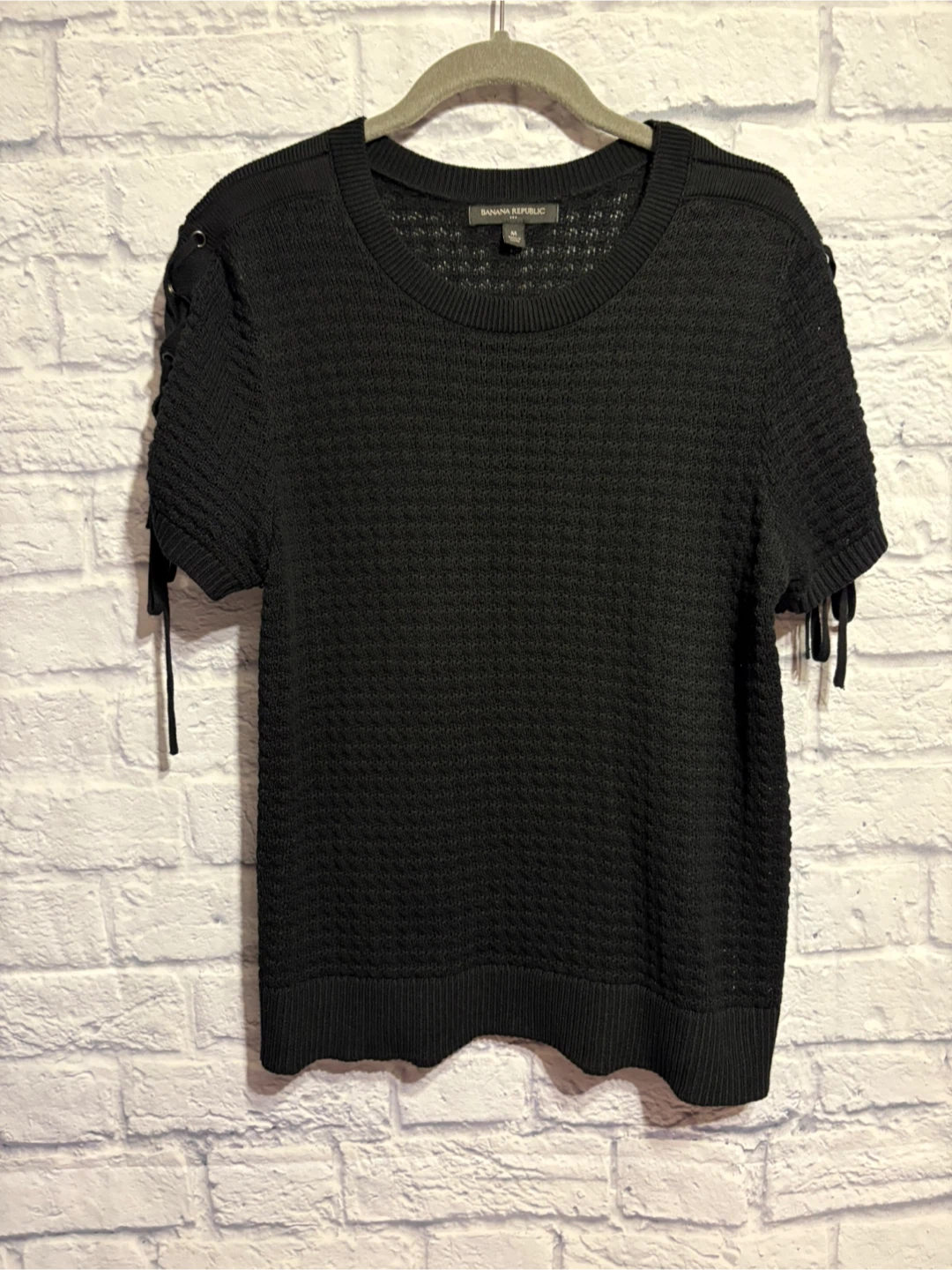 Banana Republic Black Lace-Up Sleeve Sweater