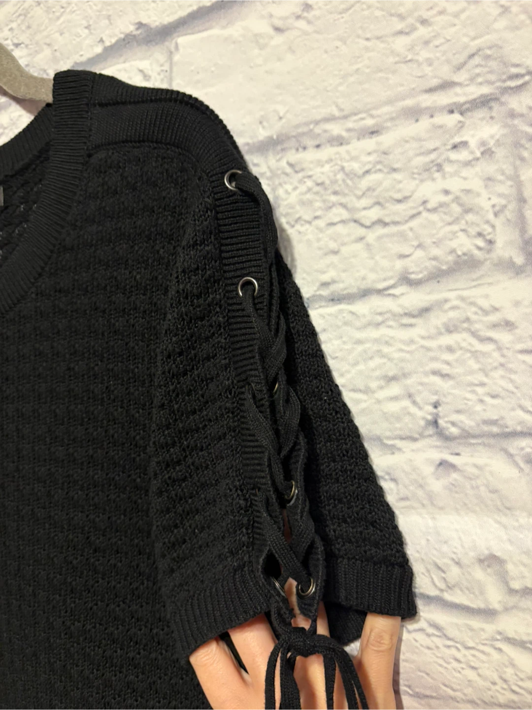 Banana Republic Black Lace-Up Sleeve Sweater - photo 3