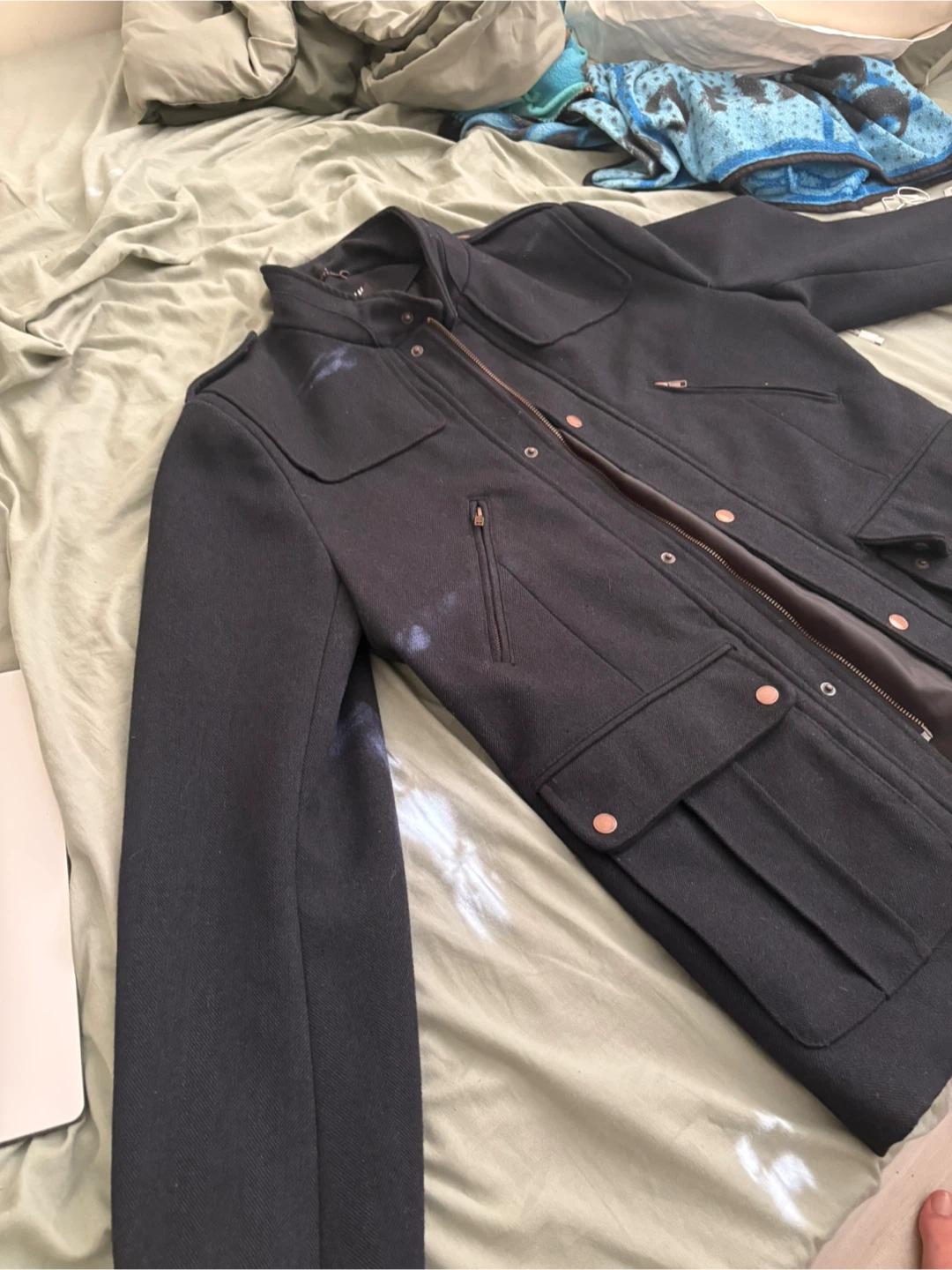 H&M Men's Black Wool Blend Military Style Jacket Size 44R - photo 3