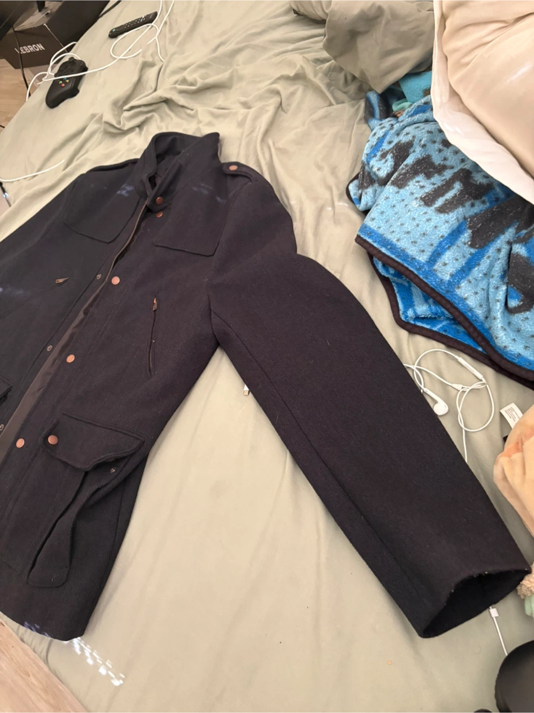 H&M Men's Black Wool Blend Military Style Jacket Size 44R - photo 4