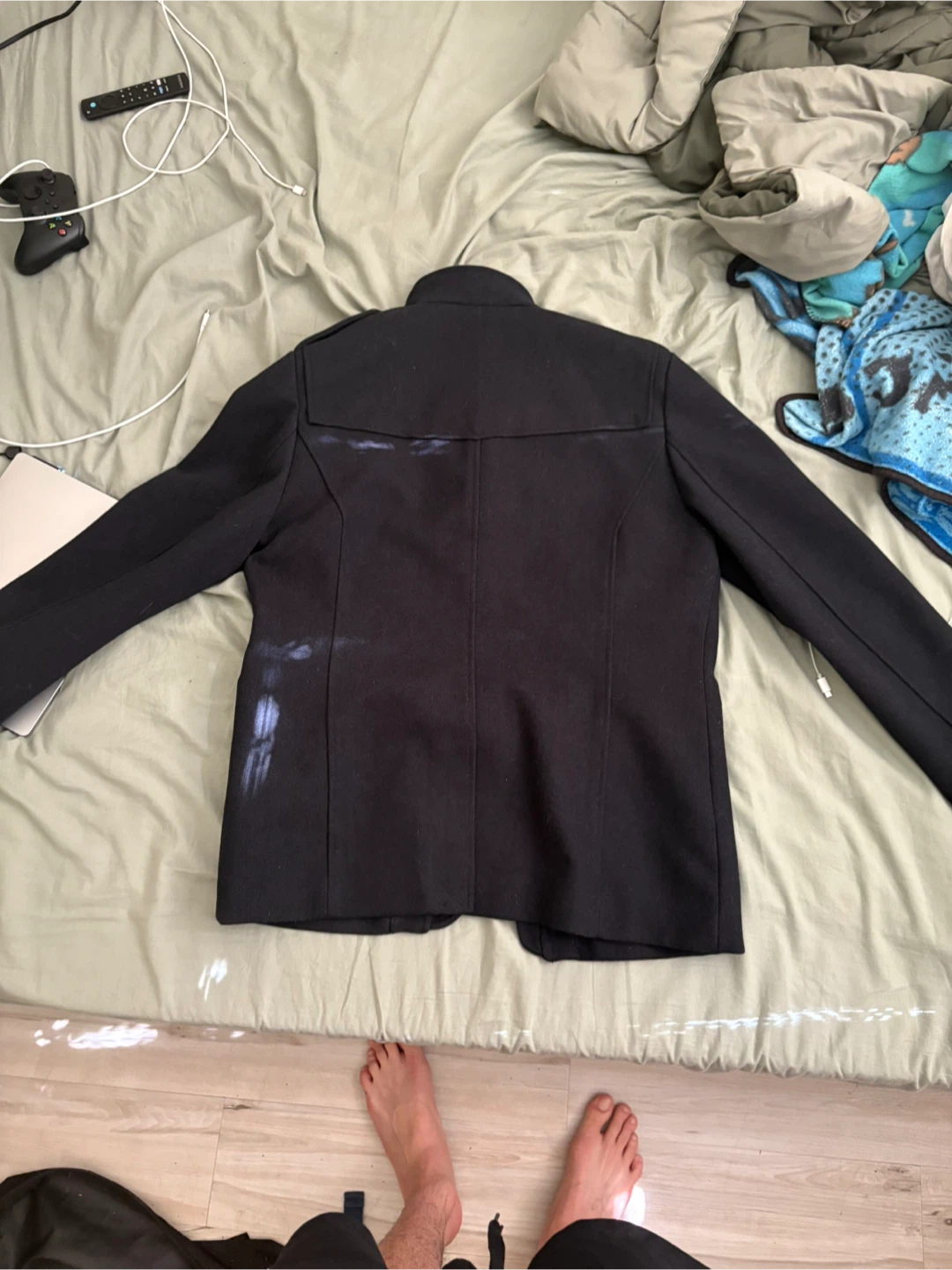 H&M Men's Black Wool Blend Military Style Jacket Size 44R - photo 5
