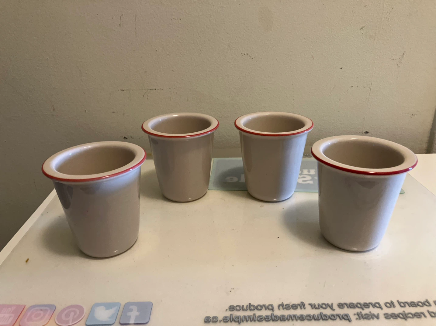Set of 4 Ceramic Ramekins with Red Trim-3” height - photo 4