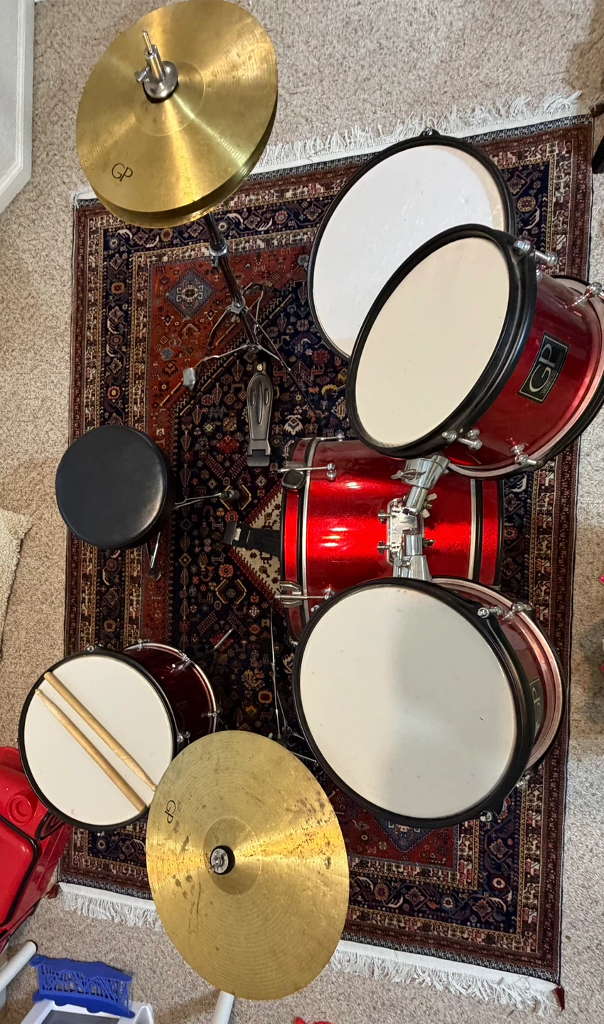 GP Percussion Drum Set with Cymbals and Stool