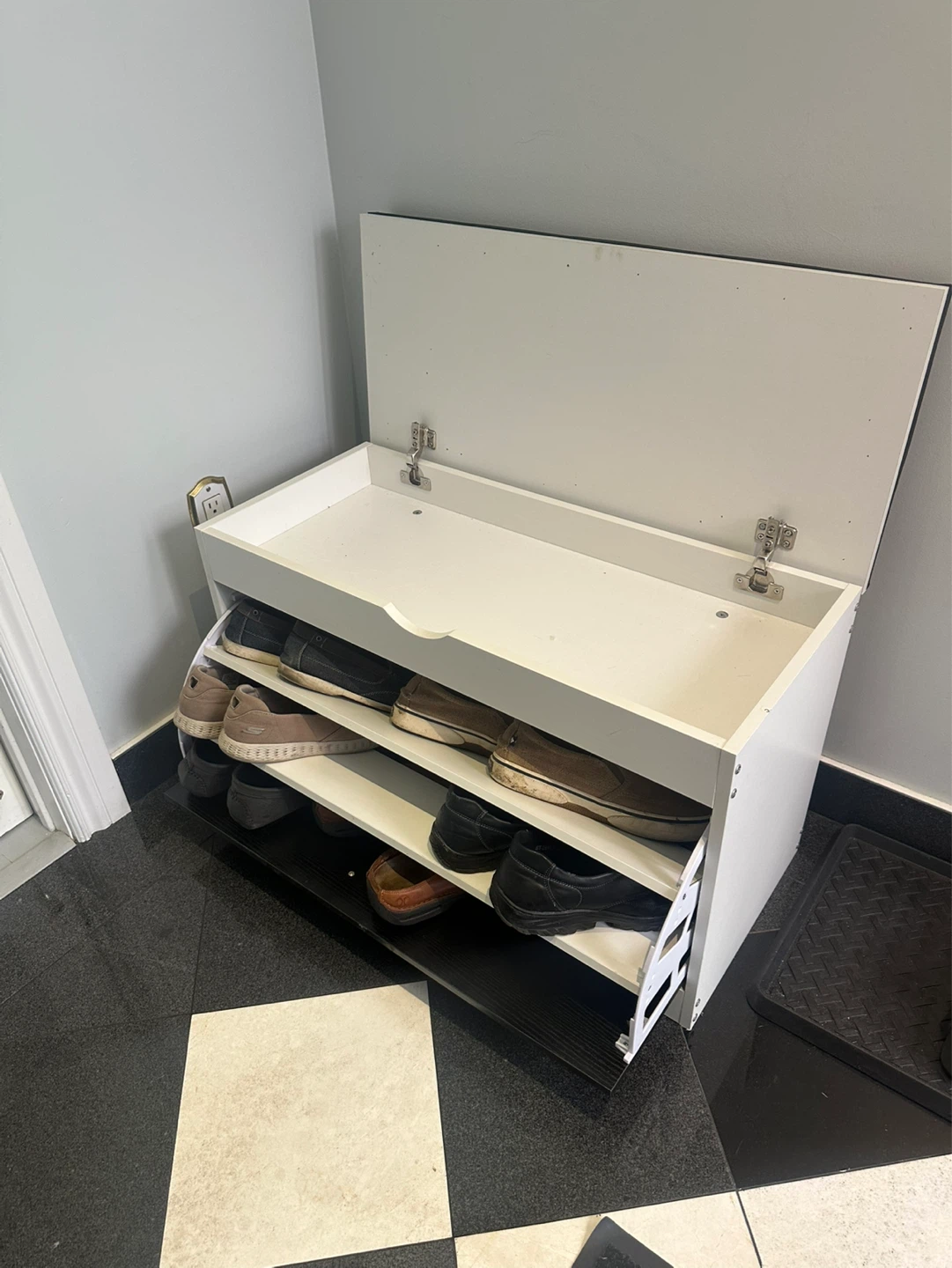 White Shoe Cabinet with Padded Seat - photo 2