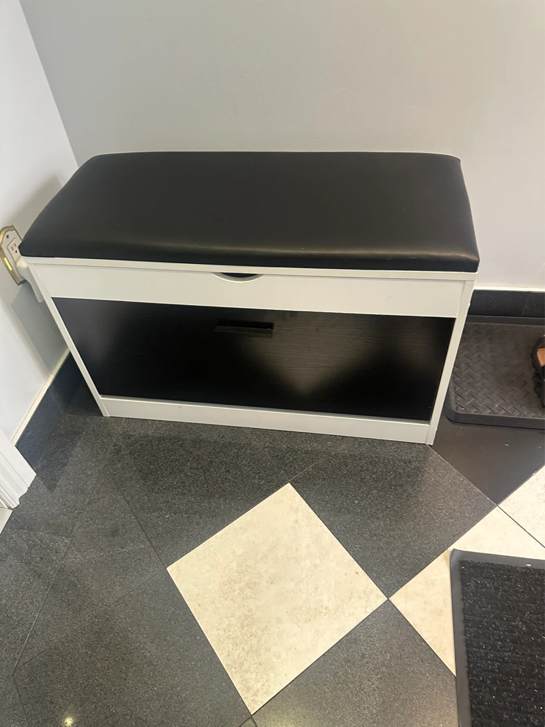 White Shoe Cabinet with Padded Seat