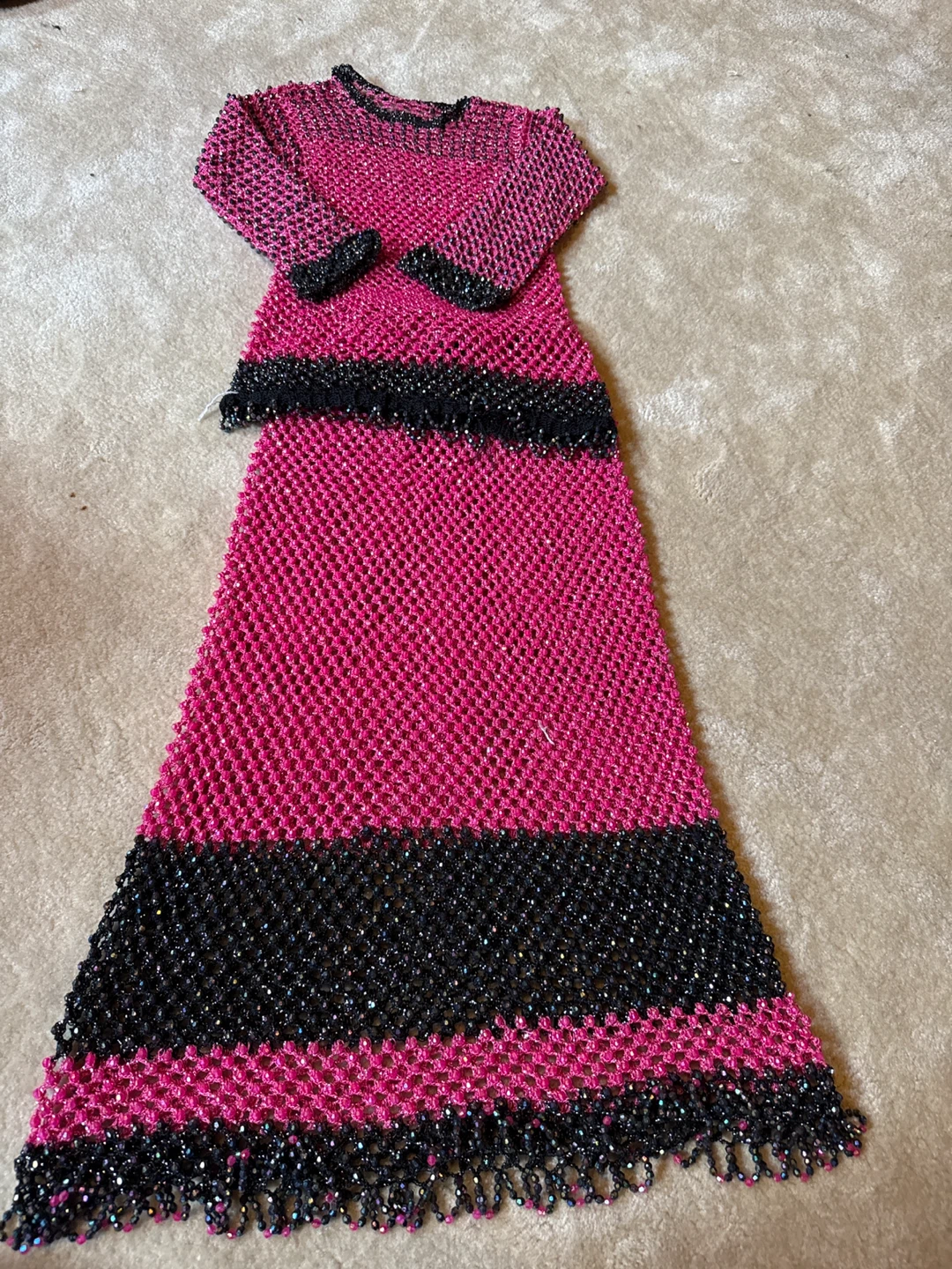 Pink and Black Beaded Dress