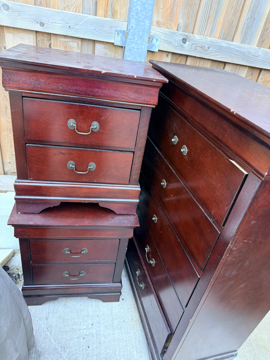 Dark Cherry Wood Dresser and Nightstand Set