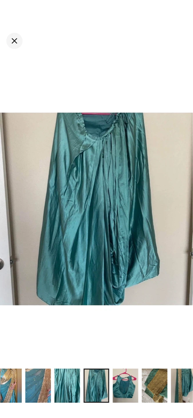 PrepleatedTeal Saree with Gold Sequin Border - photo 3
