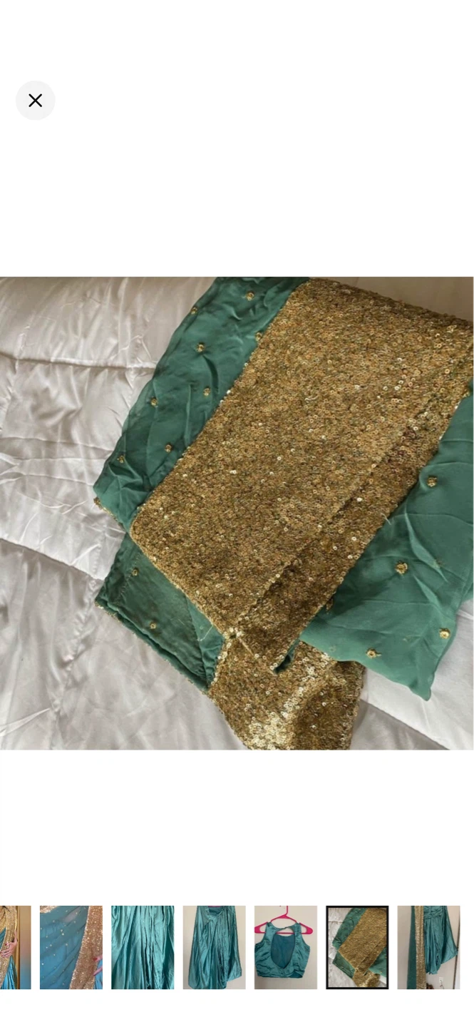 PrepleatedTeal Saree with Gold Sequin Border - photo 4