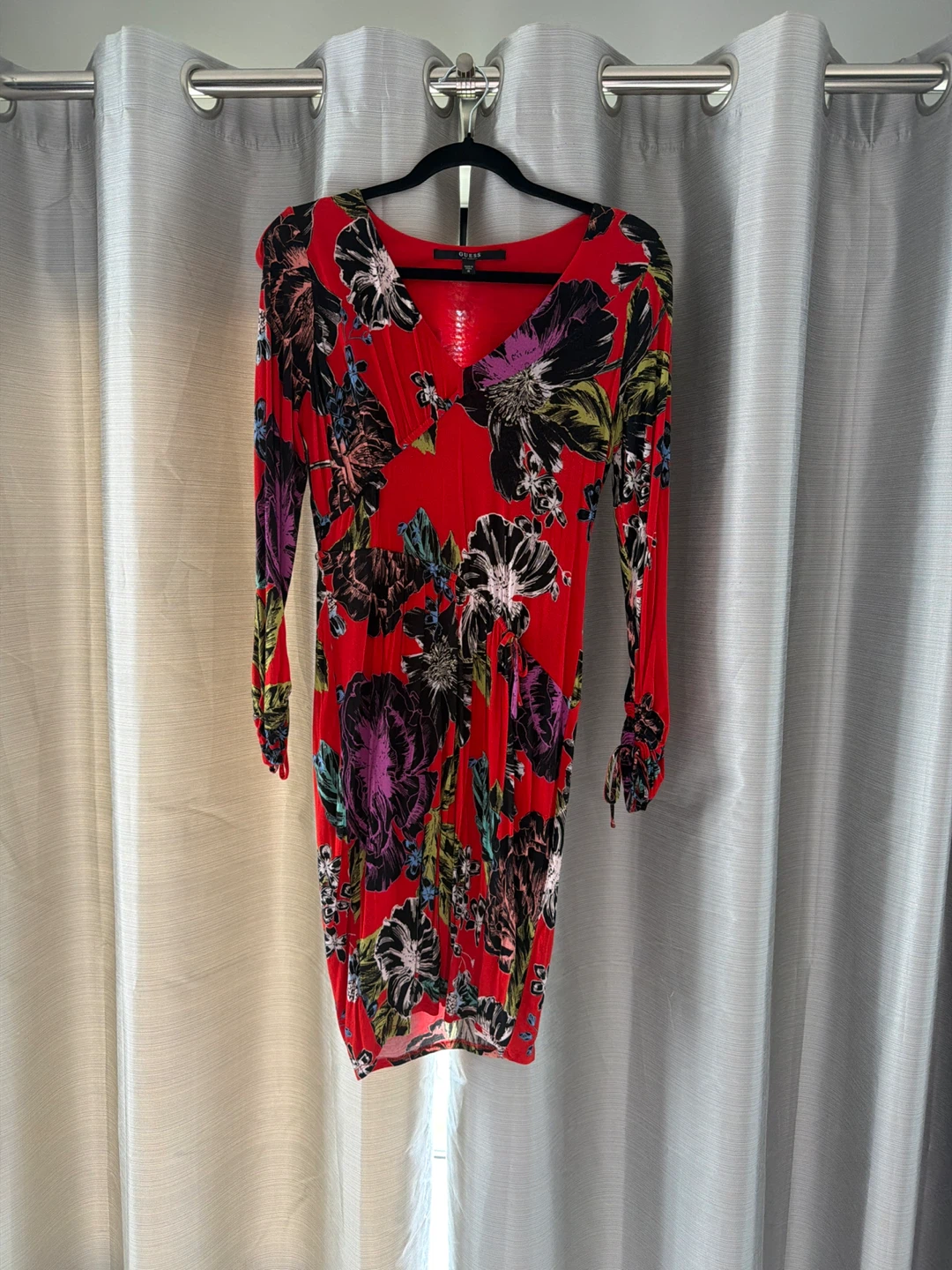 Guess Red Floral Long Sleeve Dress