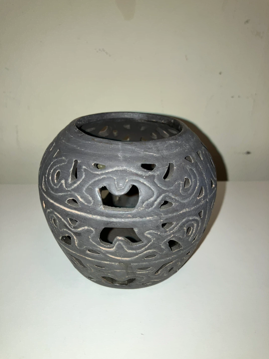 Black Ceramic Cutout Candle Holder-height 4” - photo 2