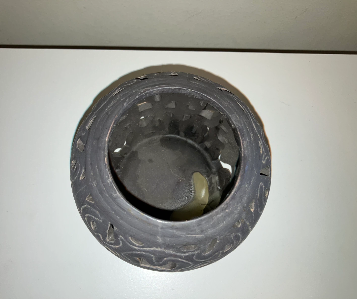Black Ceramic Cutout Candle Holder-height 4” - photo 3
