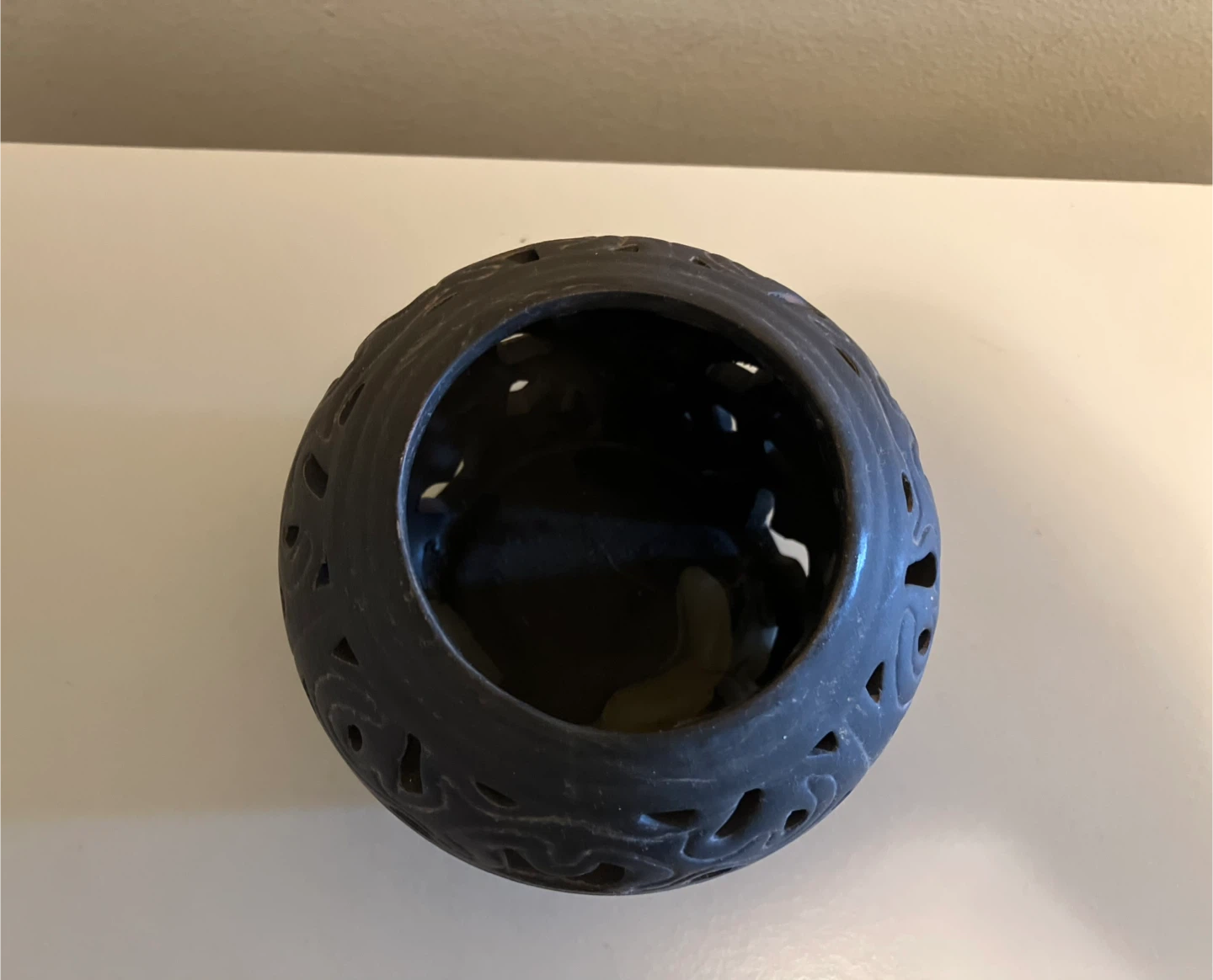 Black Ceramic Cutout Candle Holder-height 4” - photo 4
