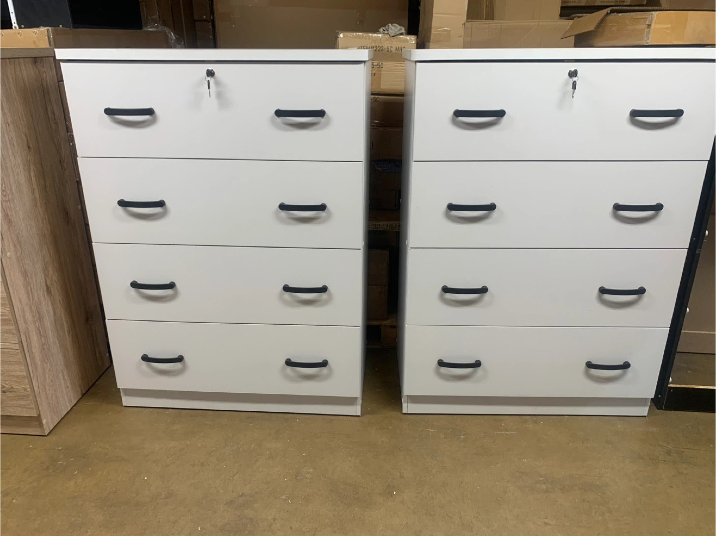 White 5-Drawer Chests with Lock (Set of 2)