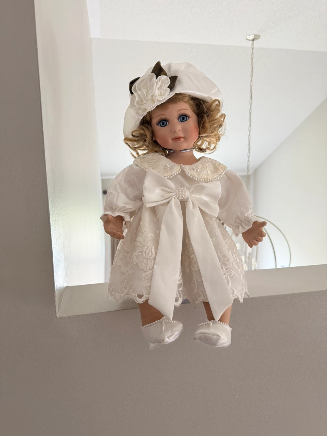 Vintage Porcelain Doll in White Dress