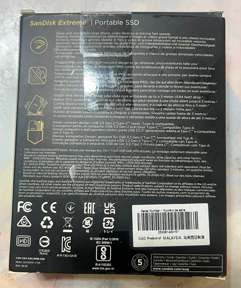 Sandisk Extreme Portable SSD-2Tb/1050mb/s (LNIB) - photo 4