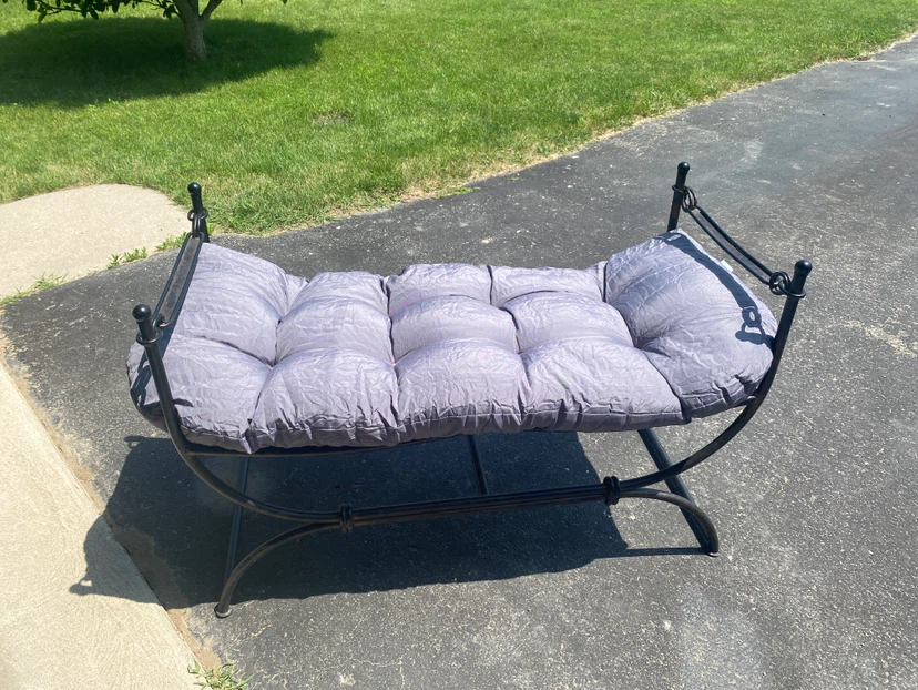 Outdoor Bench with Grey Tufted Cushion