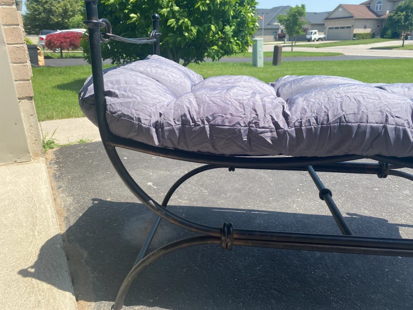 Outdoor Bench with Grey Tufted Cushion - photo 2