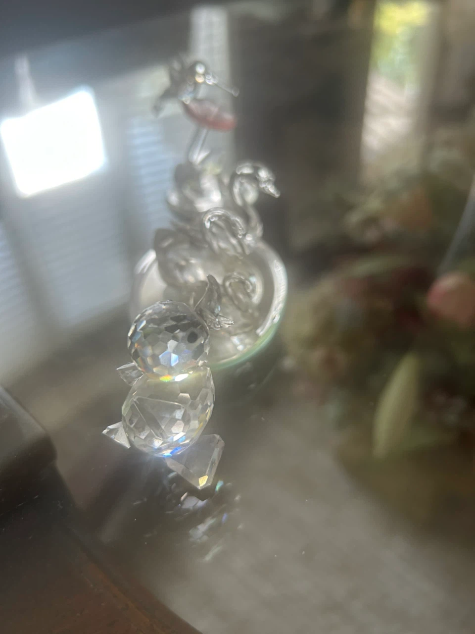 Swarovski Crystal Swans, a duck and Hummingbird Figurines