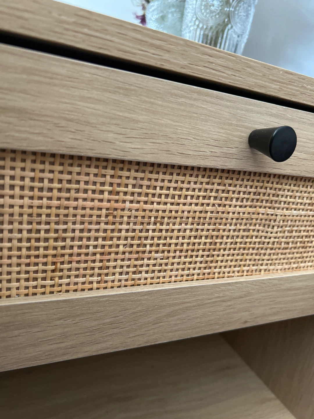 Oak-look Nightstand with Rattan Drawer - photo 3