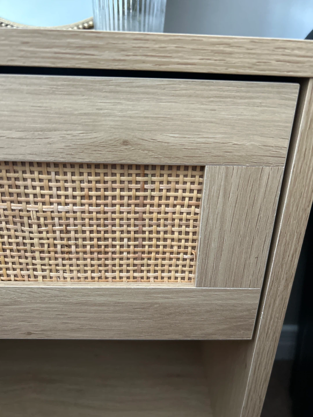 Oak-look Nightstand with Rattan Drawer - photo 5