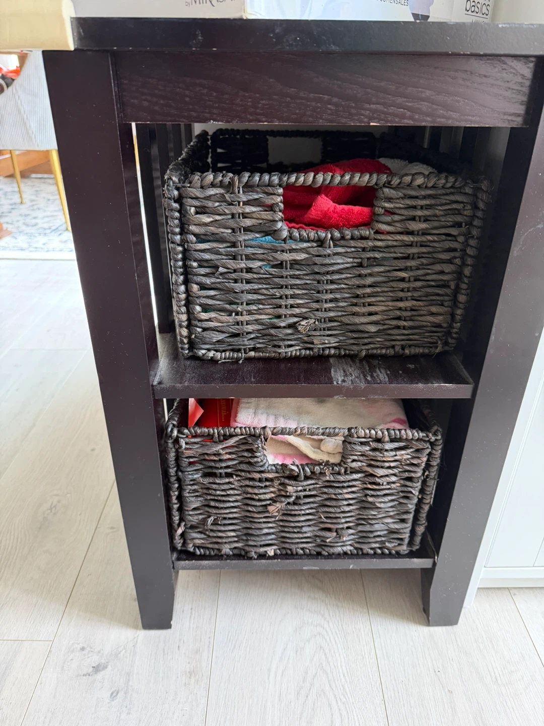 Dark Brown Storage Unit with Wicker Baskets - photo 2