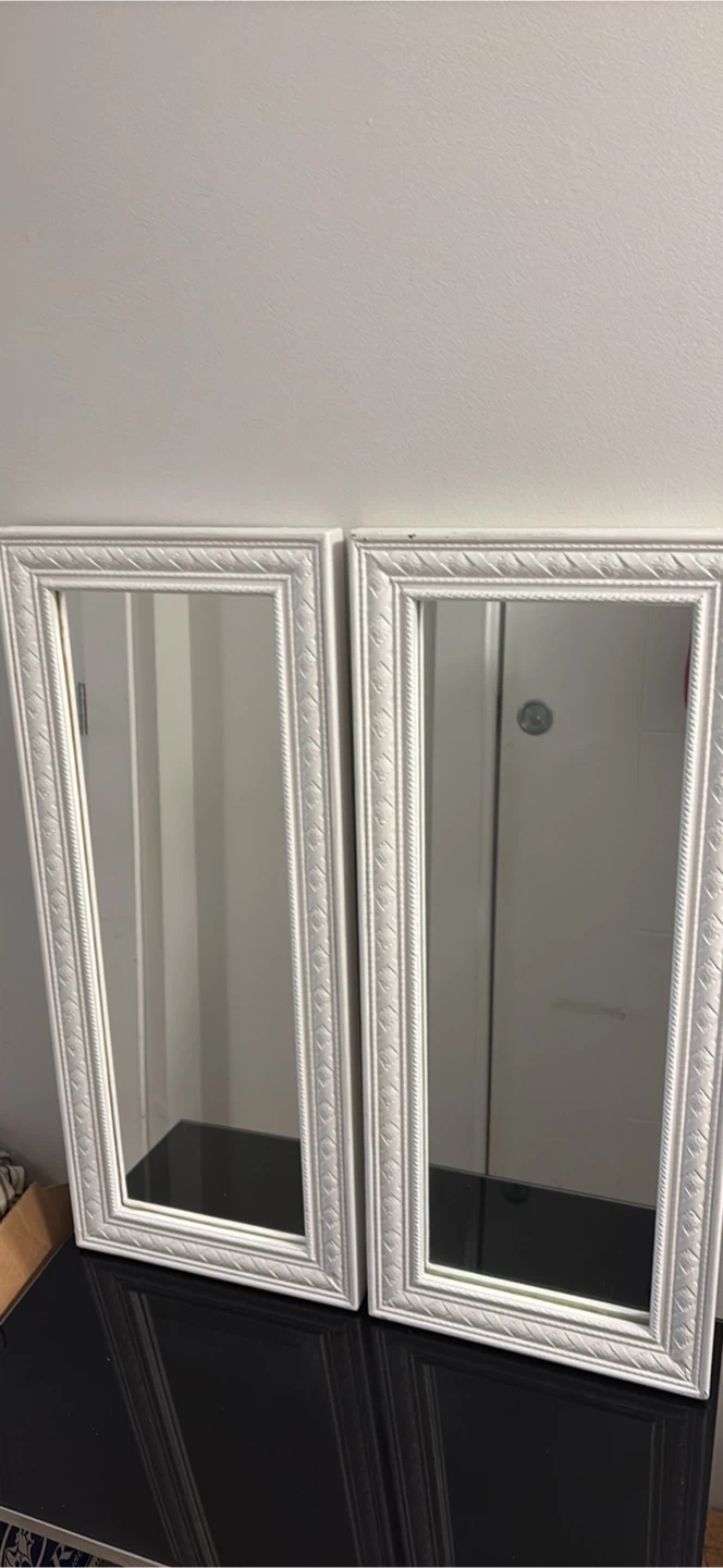 Set of 2 White Framed Wall Mirrors