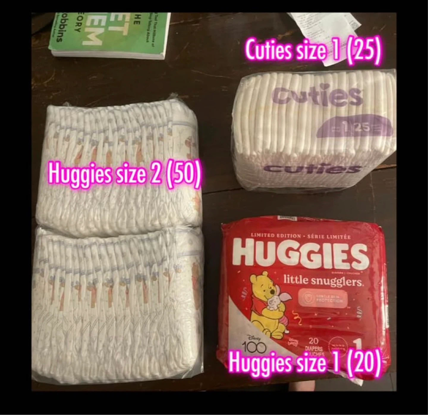 Huggies & Cuties Diapers - Size 1, size 2