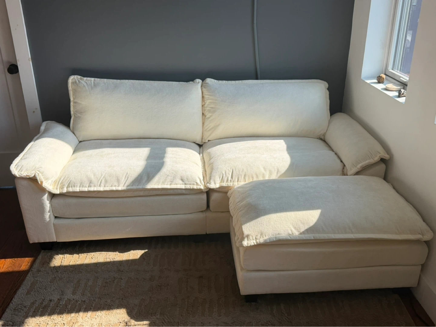 Cream Sectional Sofa with Ottoman - photo 3