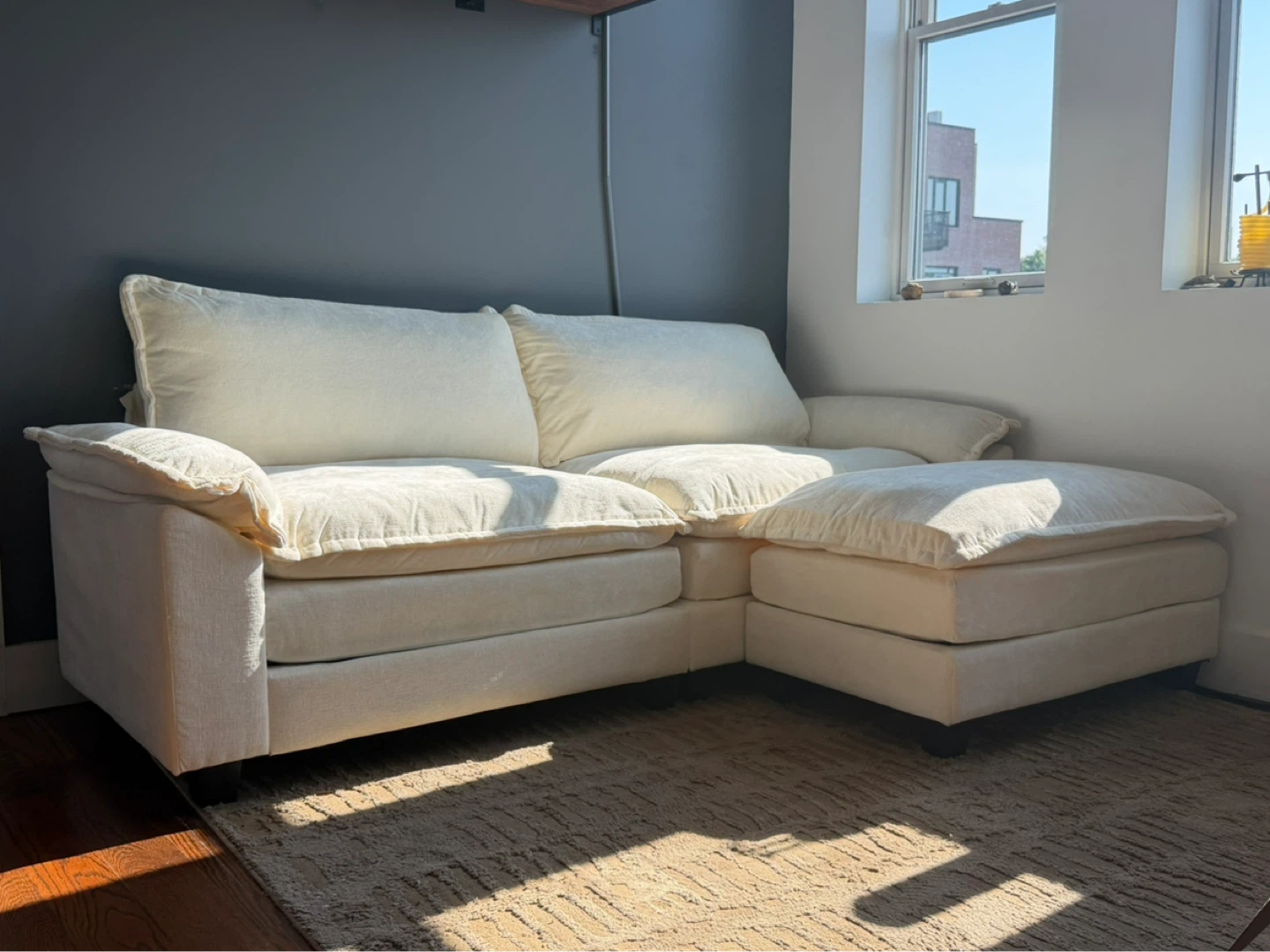 Cream Sectional Sofa with Ottoman