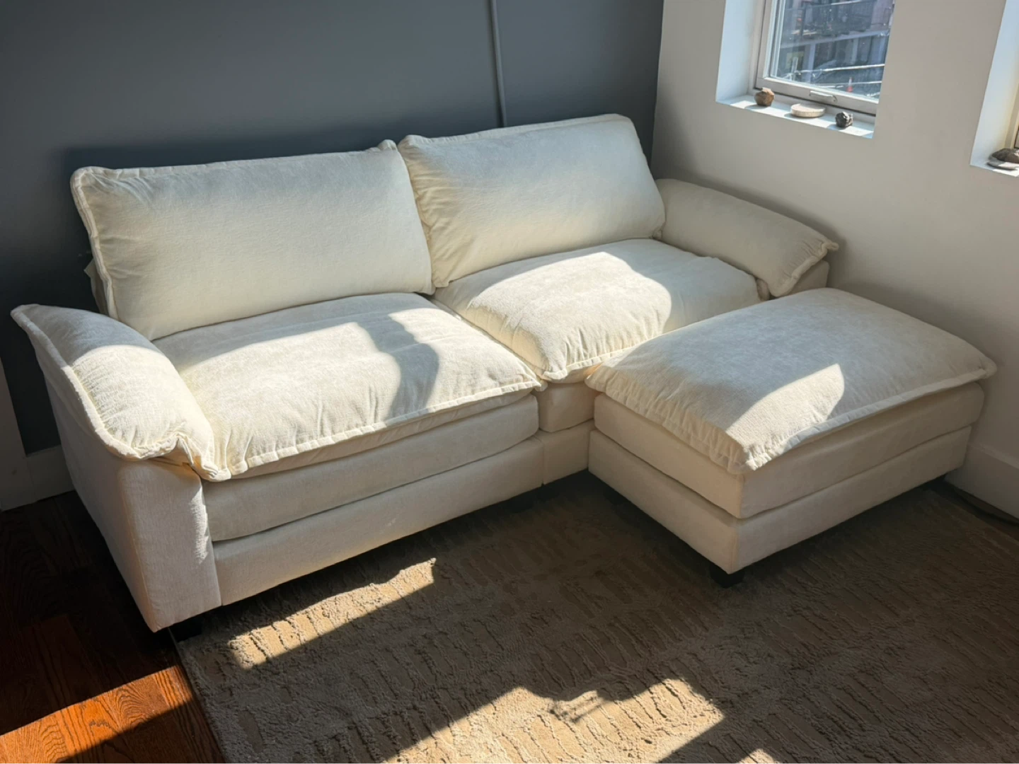 Cream Sectional Sofa with Ottoman - photo 2