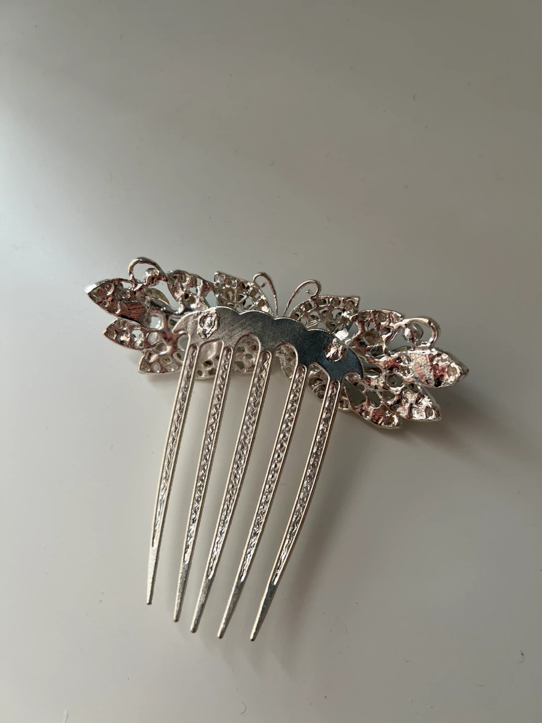 [NEW] Silver butterfly hair comb with blue & clear rhinestones - photo 2