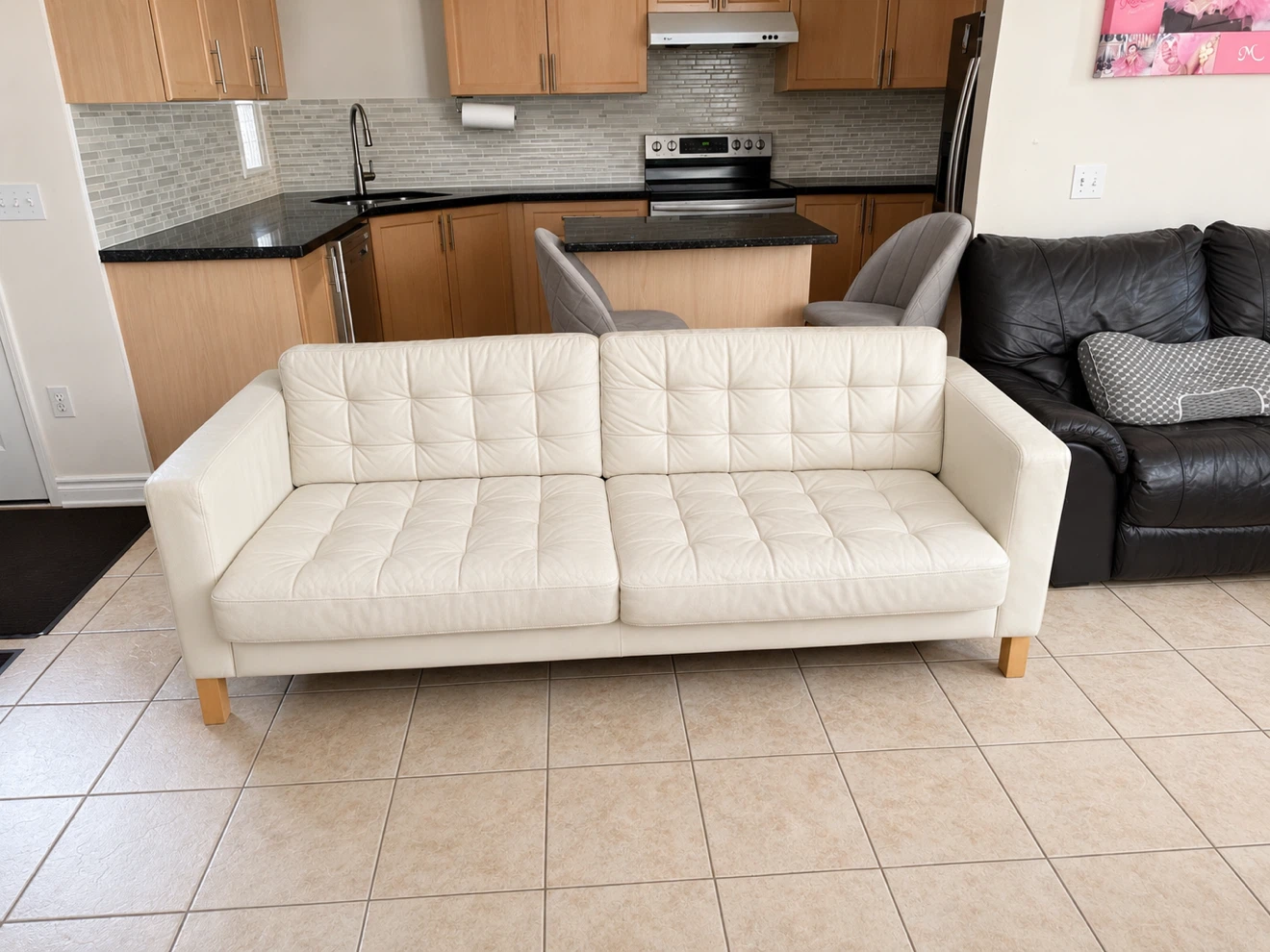 White Tufted Leather Sofa