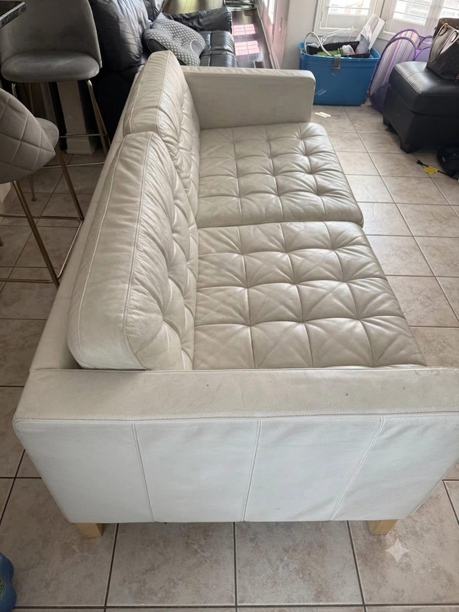 White Tufted Leather Sofa - photo 2