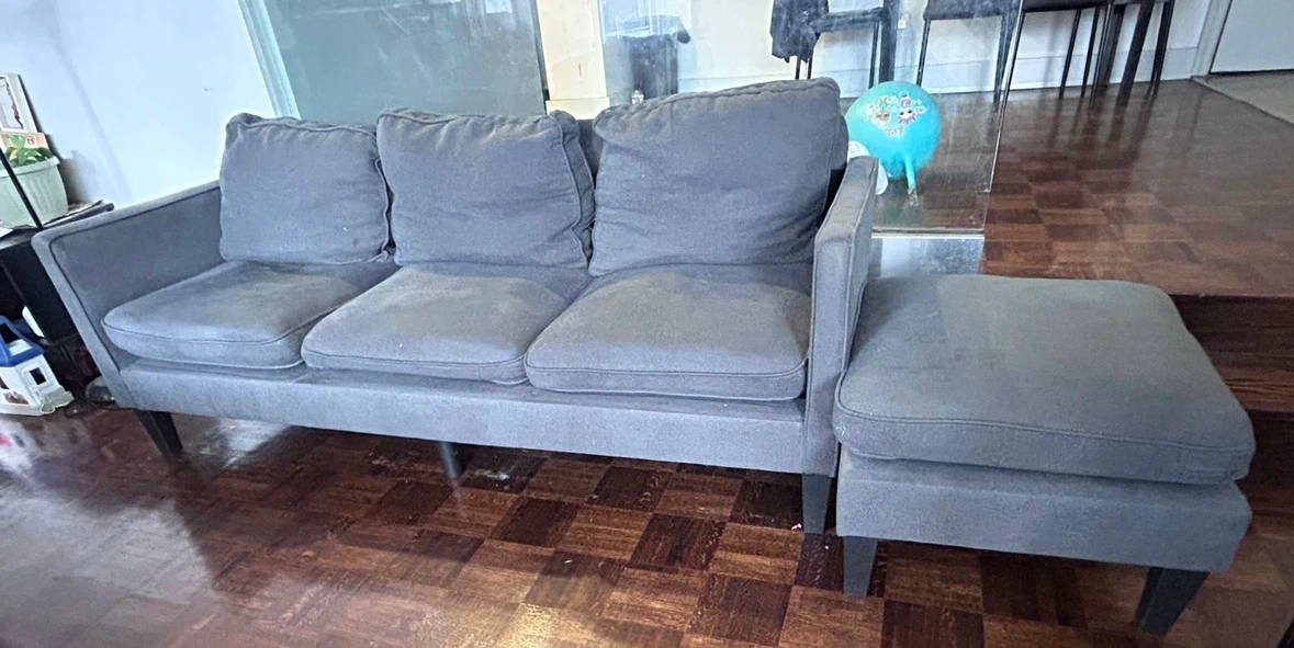 Grey 3-Seater Sofa with Ottoman