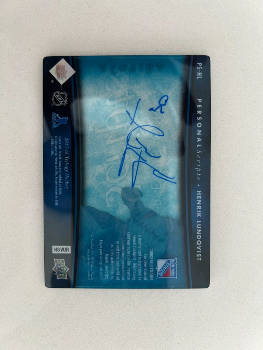 Upper Deck Henrik Lundqvist 2017-18 Trilogy Hockey Card - photo 2