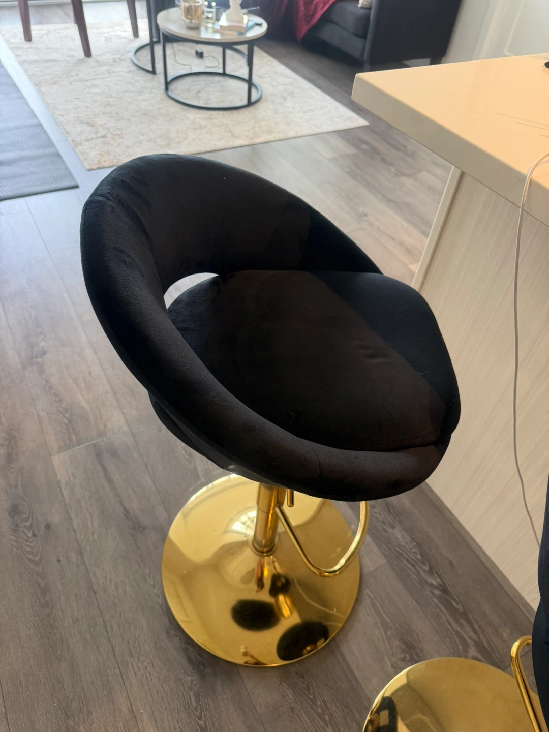 Black Velvet Bar Stool with Gold Base