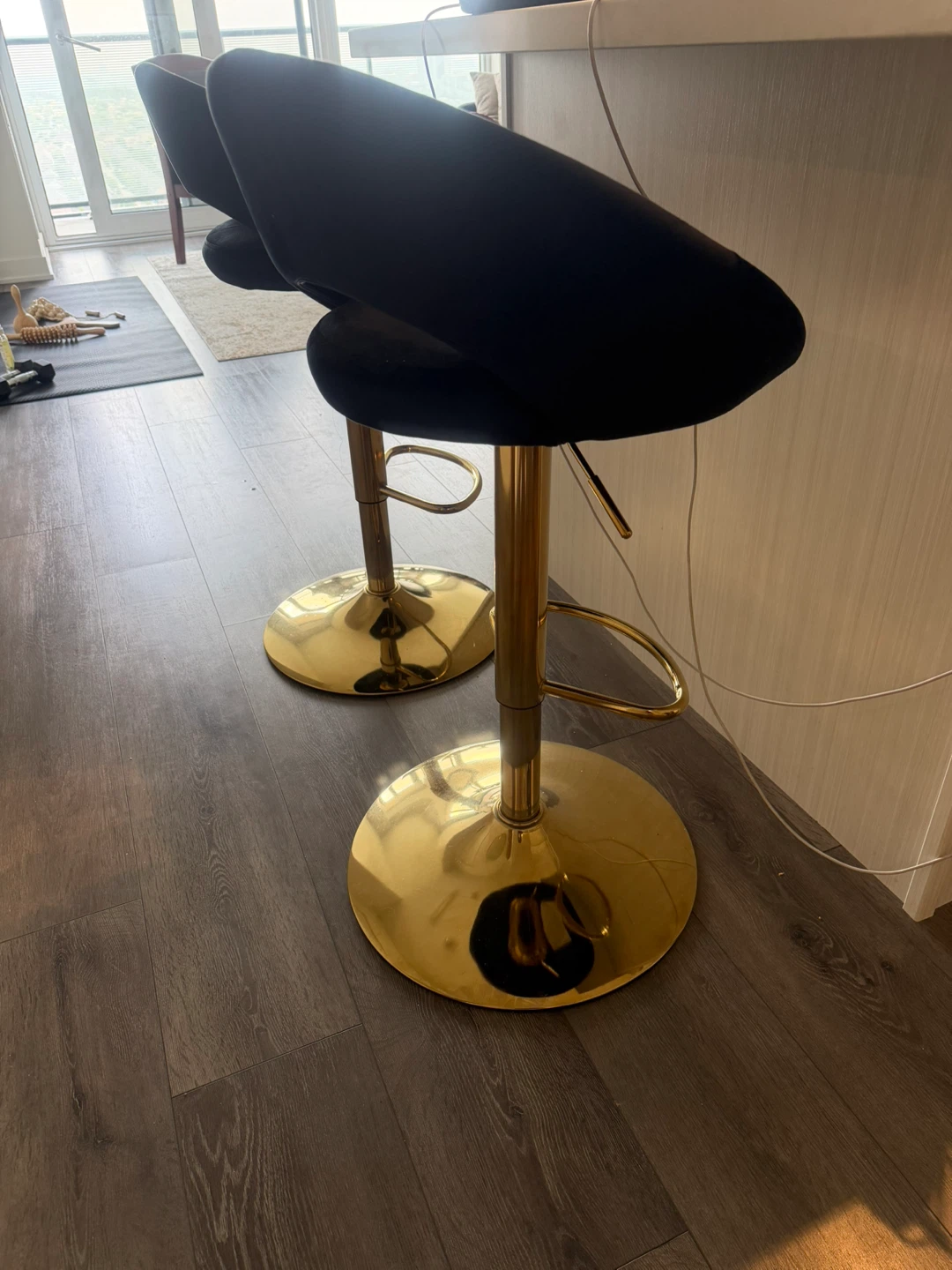 Black Velvet Bar Stool with Gold Base - photo 2